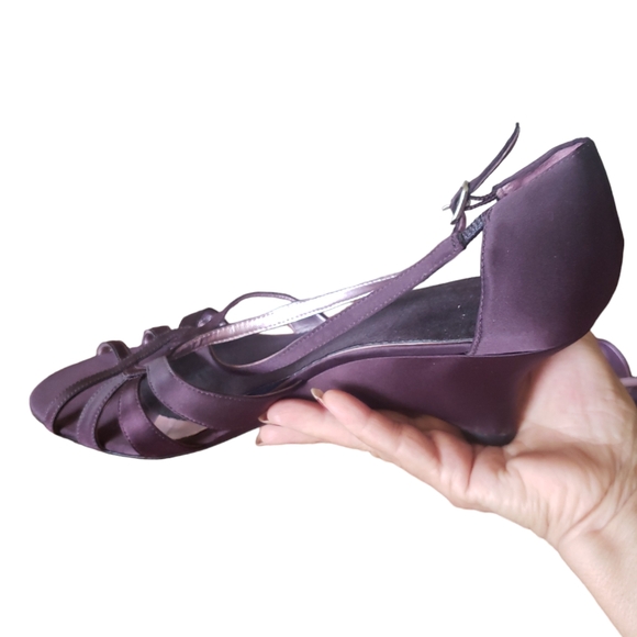 Antonio Melanie Wedge Platform Satin Sandal Purple Strappy Open Toe Shoe Sz 10M - Picture 11 of 14
